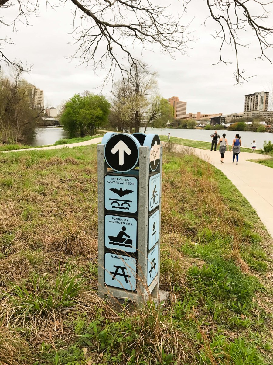 Trail signs at Lady Bird Lake